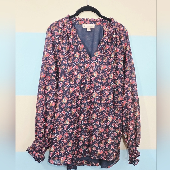 Philosophy Plus Size Floral V-Neck Blouse with Pink and Green Accents - Picture 3 of 9